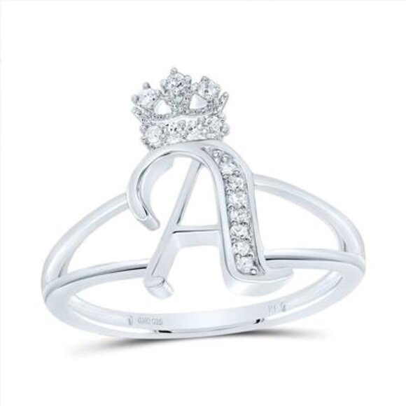 Real Diamond A initial Crown Ring, Custom made diamond A letter ring gift ring - Picture 1 of 5
